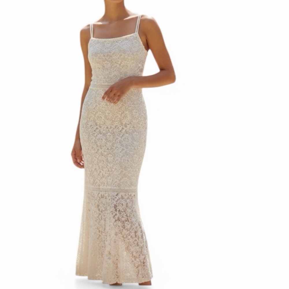 Lauren Ralph Lauren Ivory Floral Lace over Satiny Under Dress Cutout Trim Size 8